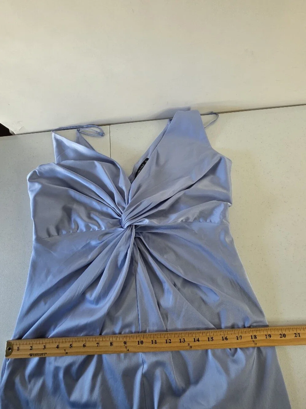 Abercrombie & Fitch Draped Twist Front Maxi Dress Size L Satin Blue Event Party
